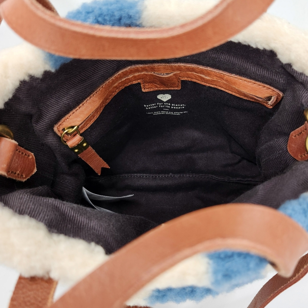 Madewell Transport White & Blue   Checkered Sherpa Small Satchel Crossbody Bag - Picture 9 of 14